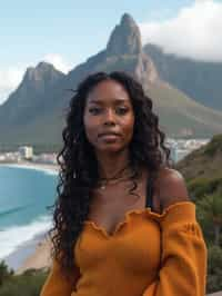 woman as digital nomad in Cape Town with the Table Mountain in the background