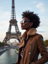 woman as digital nomad in Paris with the Eiffel Tower in background