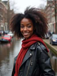 woman as digital nomad in Amsterdam with the Amsterdam Canals in background