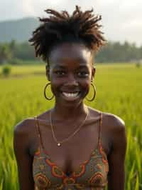 woman as digital nomad in Canggu, Bali near rice fields