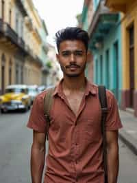 man as digital nomad in Havana with the colorful old town in the background