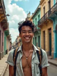 man as digital nomad in Havana with the colorful old town in the background