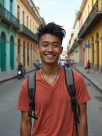 man as digital nomad in Havana with the colorful old town in the background