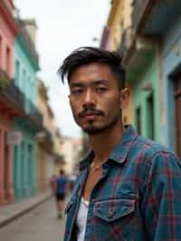 man as digital nomad in Havana with the colorful old town in the background