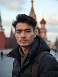 man as digital nomad in Moscow with the Kremlin in the background