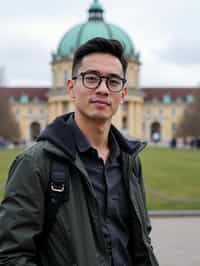 man as digital nomad in Vienna with the Schönbrunn Palace in the background