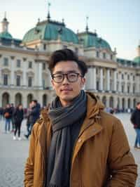 man as digital nomad in Vienna with the Schönbrunn Palace in the background