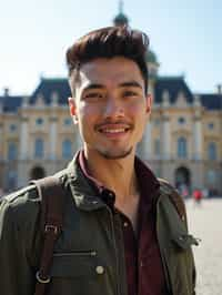 man as digital nomad in Vienna with the Schönbrunn Palace in the background