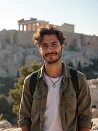 man as digital nomad in Athens with the Acropolis in the background