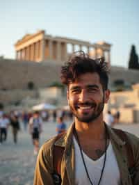 man as digital nomad in Athens with the Acropolis in the background