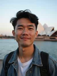 man as digital nomad in Sydney with the Sydney Opera House in the background