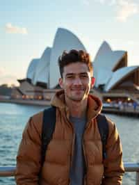 man as digital nomad in Sydney with the Sydney Opera House in the background