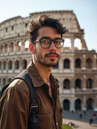 man as digital nomad in Rome with the Colosseum in the background