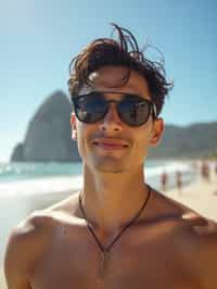 man as digital nomad in Rio de Janeiro at Ipanema Beach