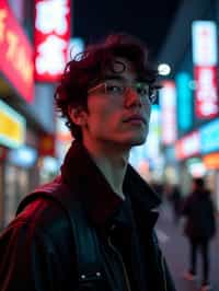 man as digital nomad in Tokyo at night with neon lights