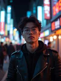 man as digital nomad in Tokyo at night with neon lights