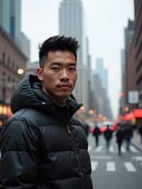 man as digital nomad in New York City with Manhattan in background