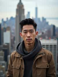 man as digital nomad in New York City with Manhattan in background