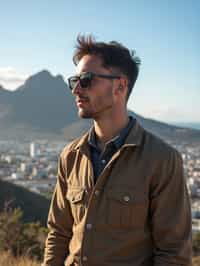 man as digital nomad in Cape Town with the Table Mountain in the background