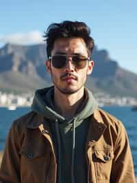 man as digital nomad in Cape Town with the Table Mountain in the background