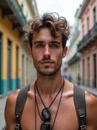 man as digital nomad in Havana with the colorful old town in the background