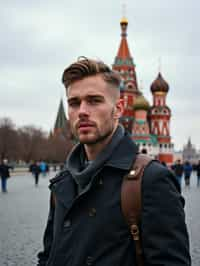 man as digital nomad in Moscow with the Kremlin in the background