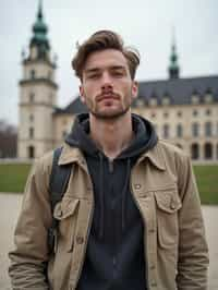 man as digital nomad in Vienna with the Schönbrunn Palace in the background