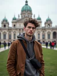 man as digital nomad in Vienna with the Schönbrunn Palace in the background