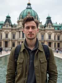 man as digital nomad in Vienna with the Schönbrunn Palace in the background