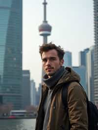 man as digital nomad in Toronto with the CN Tower in the background