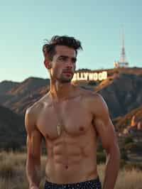 man as digital nomad in Los Angeles with the Hollywood sign in the background