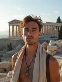 man as digital nomad in Athens with the Acropolis in the background