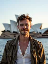 man as digital nomad in Sydney with the Sydney Opera House in the background