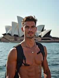 man as digital nomad in Sydney with the Sydney Opera House in the background