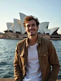 man as digital nomad in Sydney with the Sydney Opera House in the background