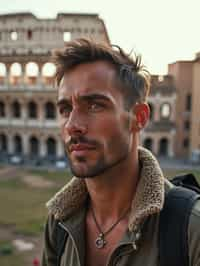 man as digital nomad in Rome with the Colosseum in the background