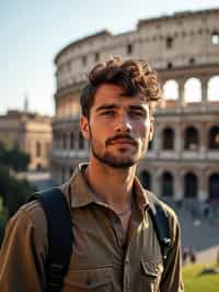 man as digital nomad in Rome with the Colosseum in the background