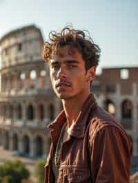 man as digital nomad in Rome with the Colosseum in the background