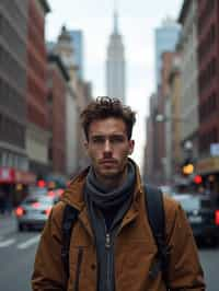 man as digital nomad in New York City with Manhattan in background