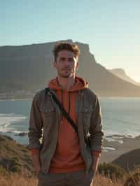 man as digital nomad in Cape Town with the Table Mountain in the background