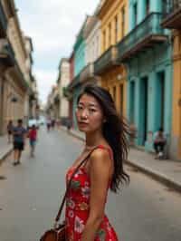 woman as digital nomad in Havana with the colorful old town in the background