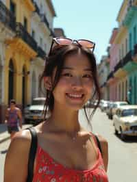 woman as digital nomad in Havana with the colorful old town in the background