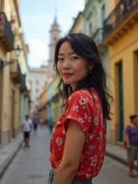 woman as digital nomad in Havana with the colorful old town in the background