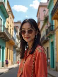 woman as digital nomad in Havana with the colorful old town in the background