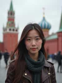 woman as digital nomad in Moscow with the Kremlin in the background