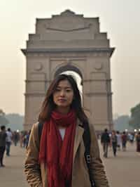 woman as digital nomad in Delhi with the India Gate in the background