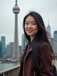 woman as digital nomad in Toronto with the CN Tower in the background