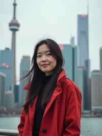 woman as digital nomad in Toronto with the CN Tower in the background