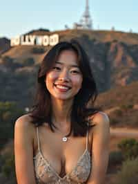 woman as digital nomad in Los Angeles with the Hollywood sign in the background