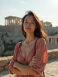 woman as digital nomad in Athens with the Acropolis in the background